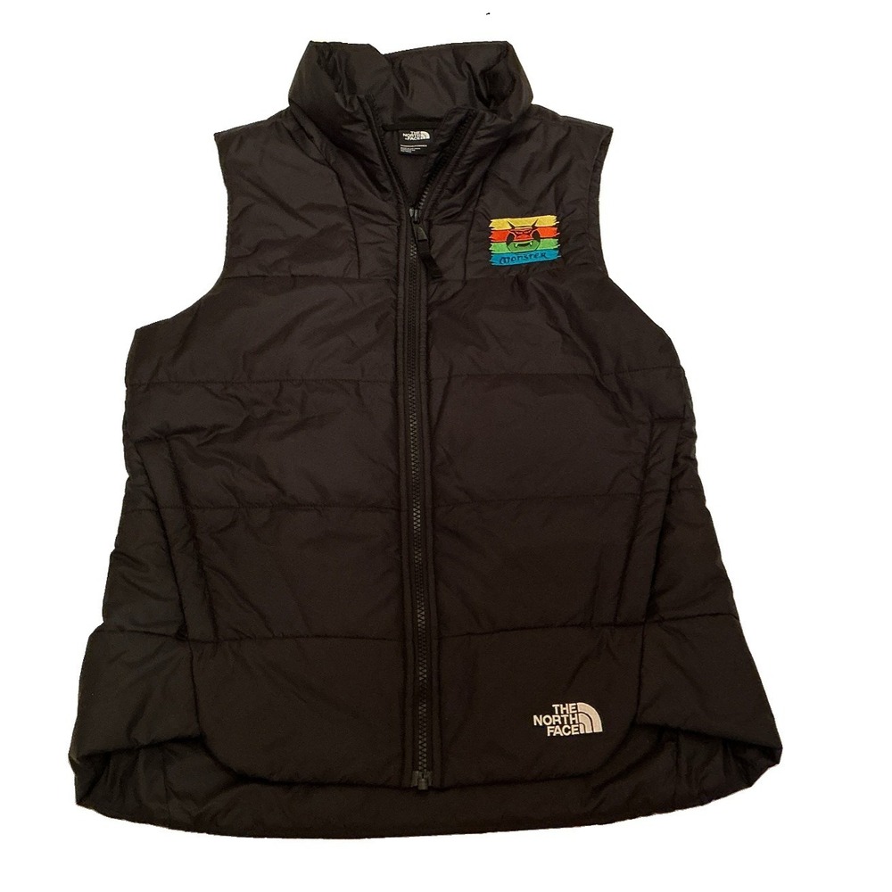 North Face Vest Women's - Size Small - Black Puffer Quilted Embroidered Monster